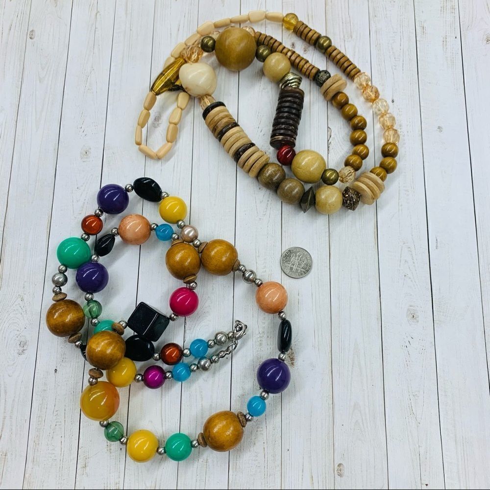 Wood and Glass Bead Necklaces‎